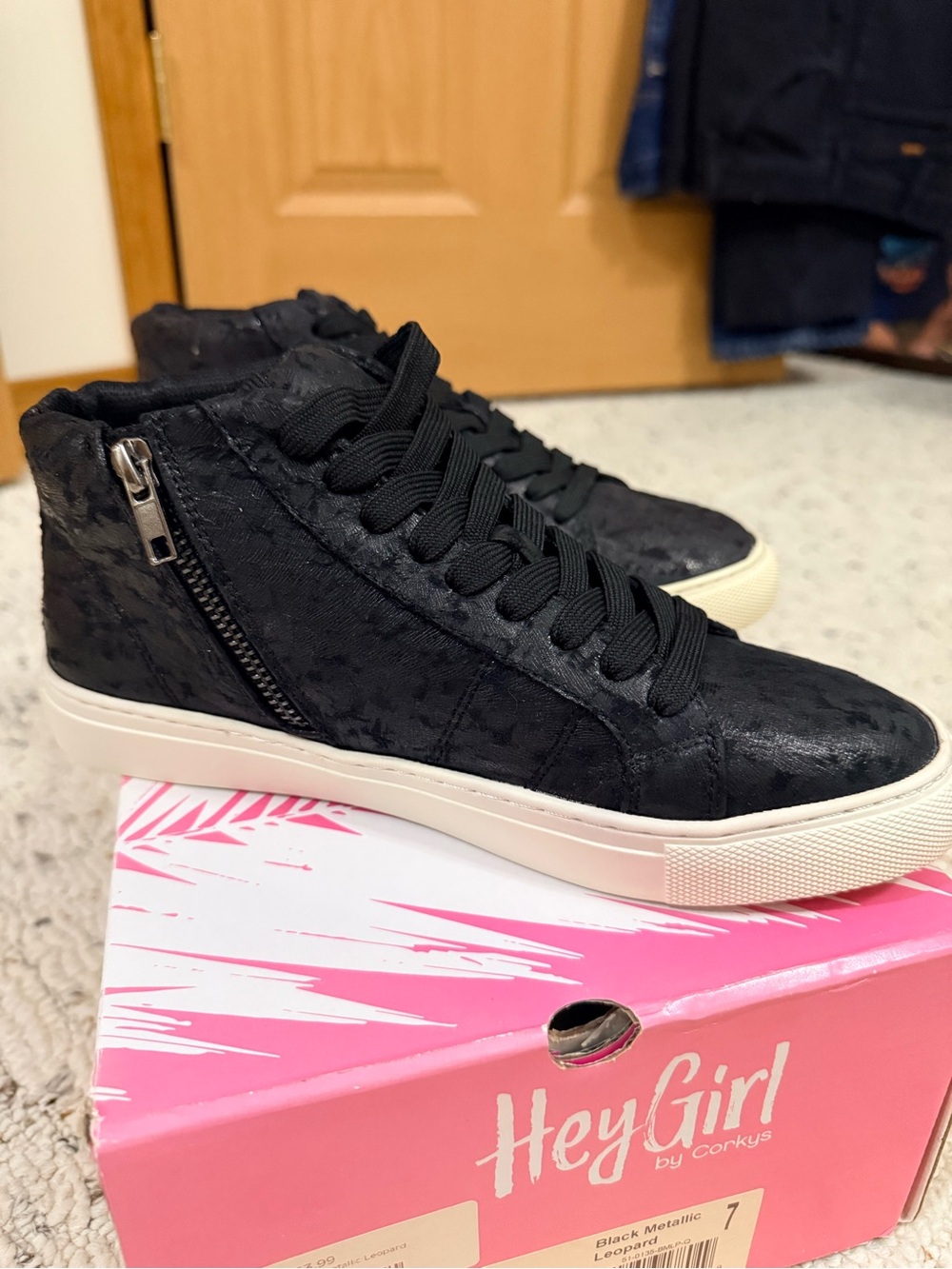 Black High-Top Lace-Up Sneakers with Side Zip
